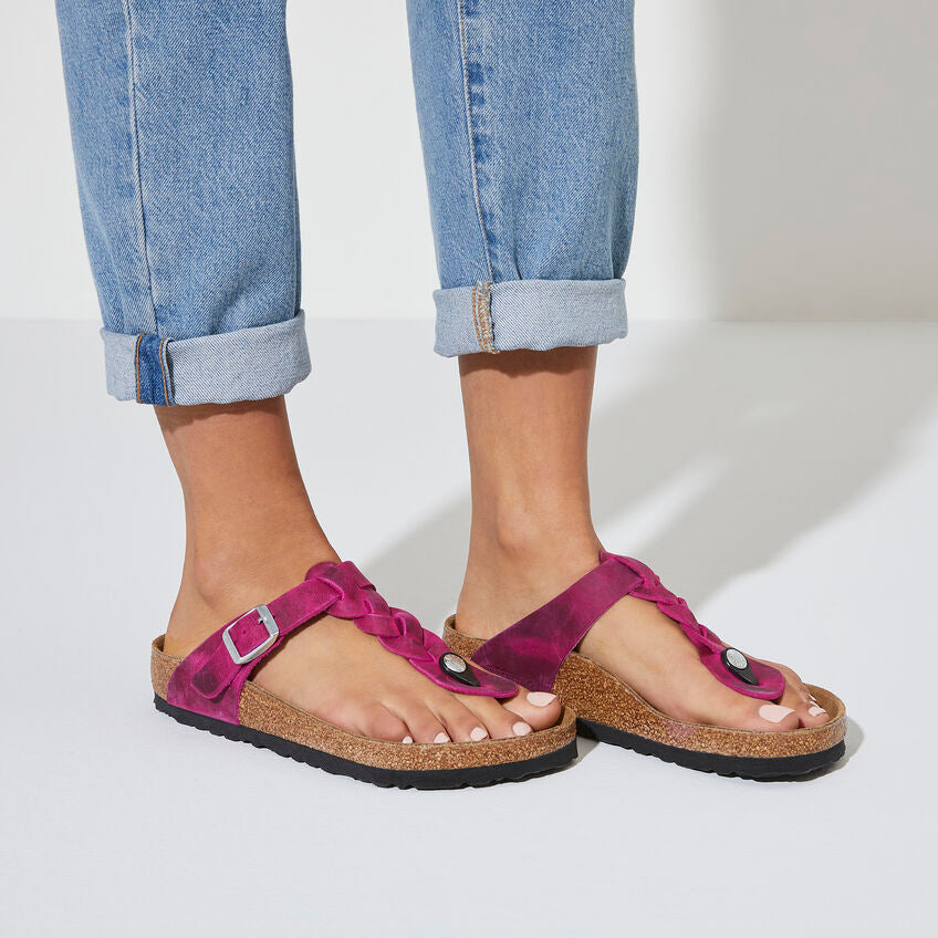 BIRKENSTOCK GIZEH BRAIDED FUCHSIA OIL LEATHER REGULAR