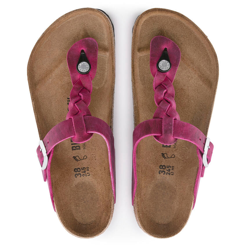 BIRKENSTOCK GIZEH BRAIDED FUCHSIA OIL LEATHER REGULAR