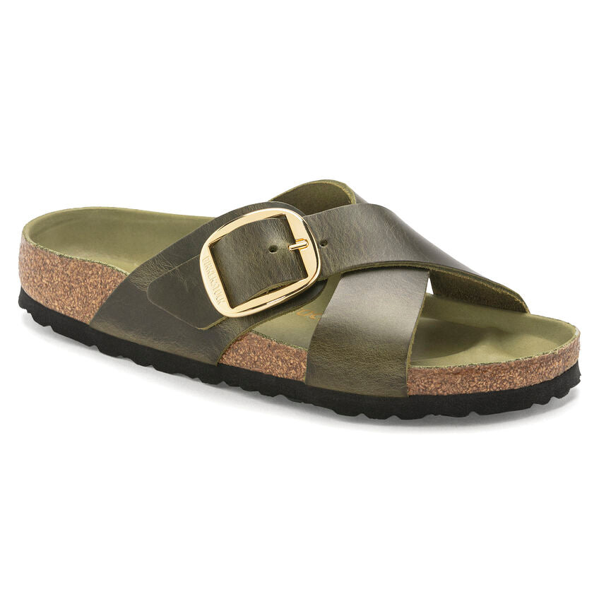 BIRKENSTOCK SIENA BIG BUCKLE GREEN OLIVE OIL LEATHER NARROW