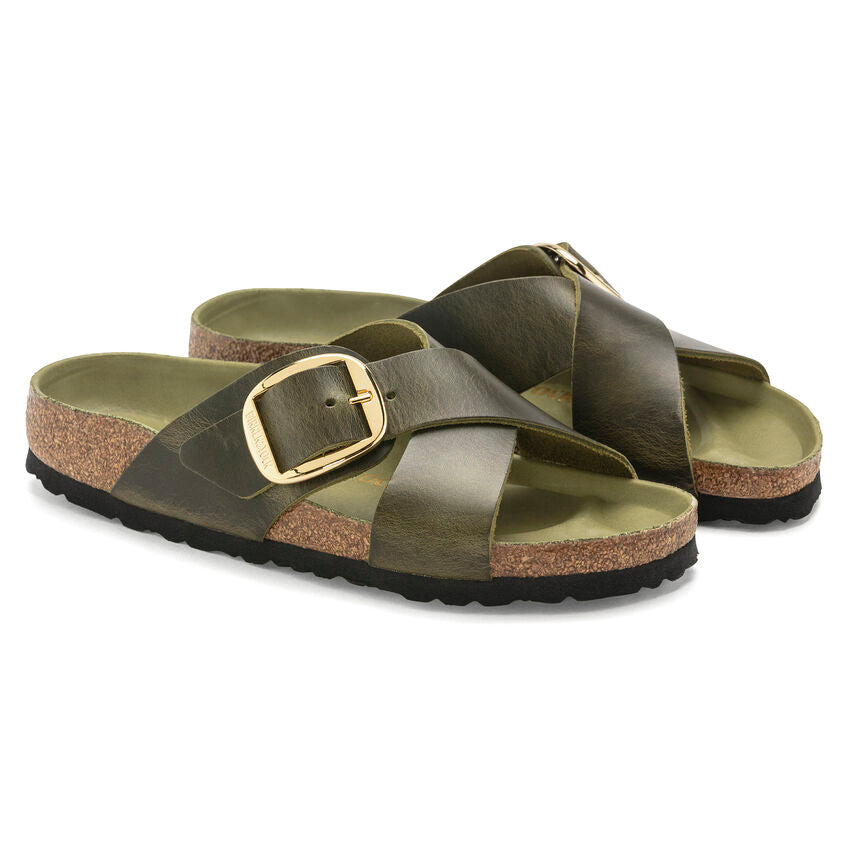 BIRKENSTOCK SIENA BIG BUCKLE GREEN OLIVE OIL LEATHER NARROW