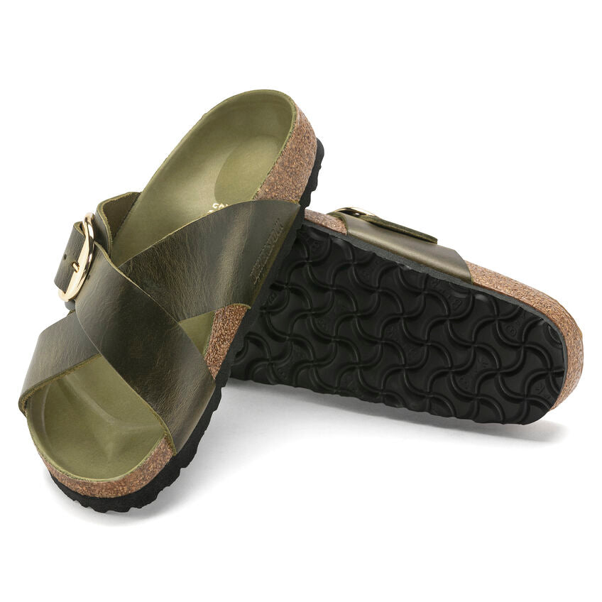 BIRKENSTOCK SIENA BIG BUCKLE GREEN OLIVE OIL LEATHER NARROW