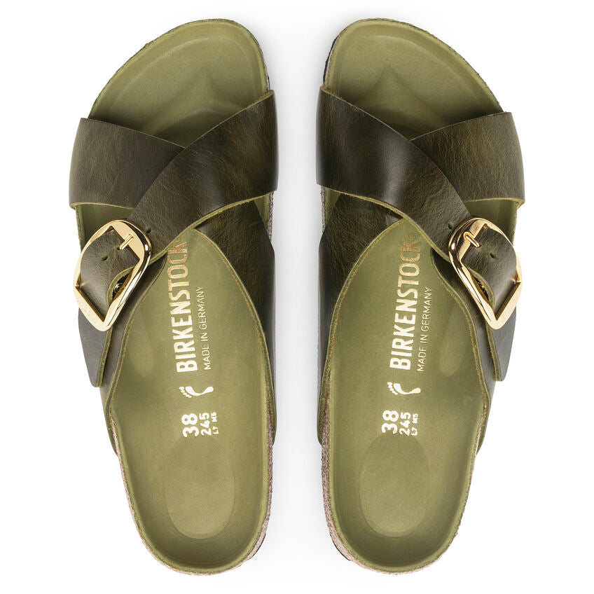 BIRKENSTOCK SIENA BIG BUCKLE GREEN OLIVE OIL LEATHER NARROW