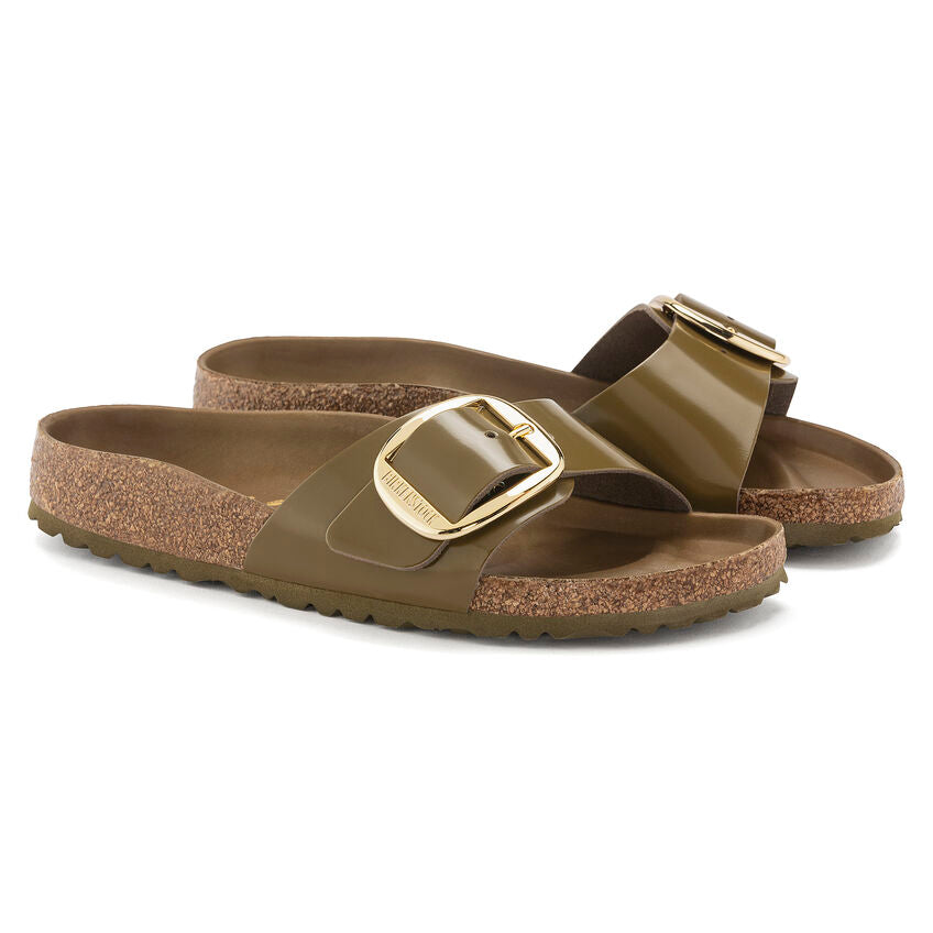 BIRKENSTOCK MADRID BIG BUCKLE HIGH SHINE MUD GREEN LEATHER NARROW