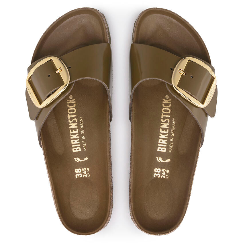 BIRKENSTOCK MADRID BIG BUCKLE HIGH SHINE MUD GREEN LEATHER NARROW