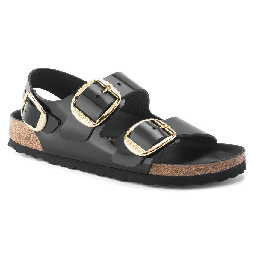 BIRKENSTOCK MILANO BIG BUCKLE HIGH SHINE BLACK LEATHER NARROW