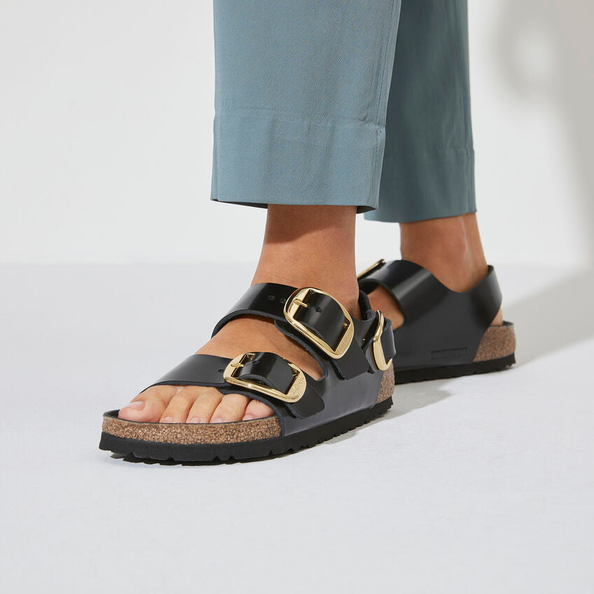 BIRKENSTOCK MILANO BIG BUCKLE HIGH SHINE BLACK LEATHER NARROW