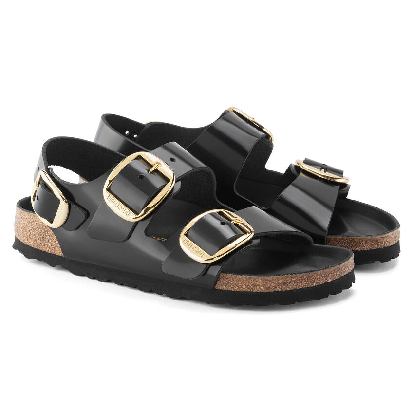 BIRKENSTOCK MILANO BIG BUCKLE HIGH SHINE BLACK LEATHER NARROW