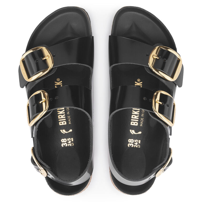 BIRKENSTOCK MILANO BIG BUCKLE HIGH SHINE BLACK LEATHER NARROW