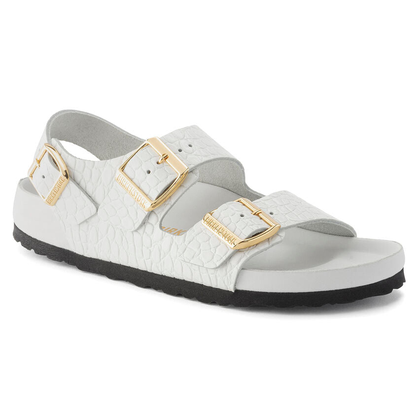 BIRKENSTOCK MILANO EXQUISITE REPTILE WHITE LEATHER NARROW