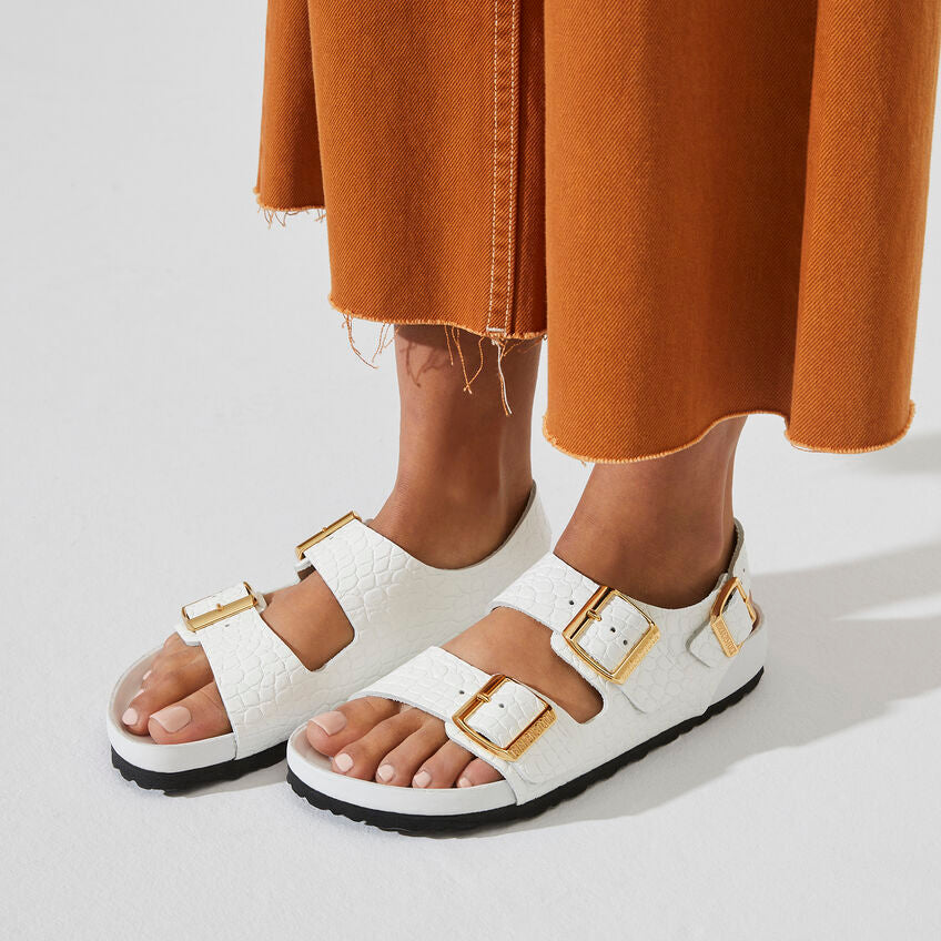 BIRKENSTOCK MILANO EXQUISITE REPTILE WHITE LEATHER NARROW