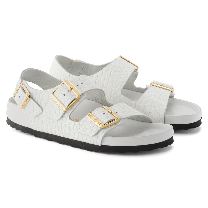 BIRKENSTOCK MILANO EXQUISITE REPTILE WHITE LEATHER NARROW