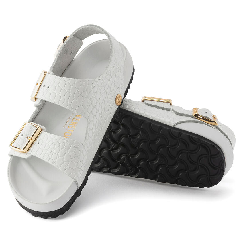 BIRKENSTOCK MILANO EXQUISITE REPTILE WHITE LEATHER NARROW