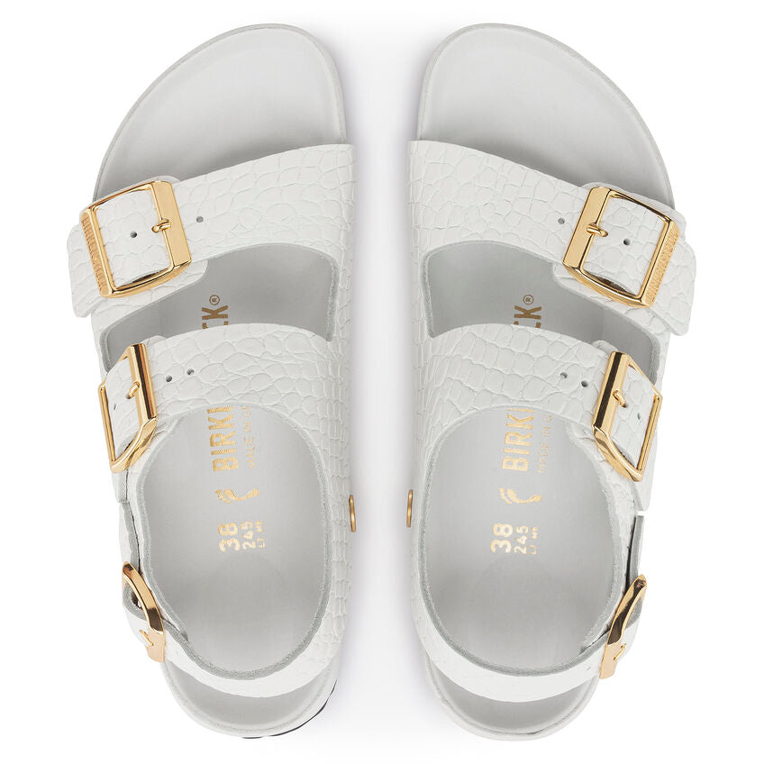 BIRKENSTOCK MILANO EXQUISITE REPTILE WHITE LEATHER NARROW