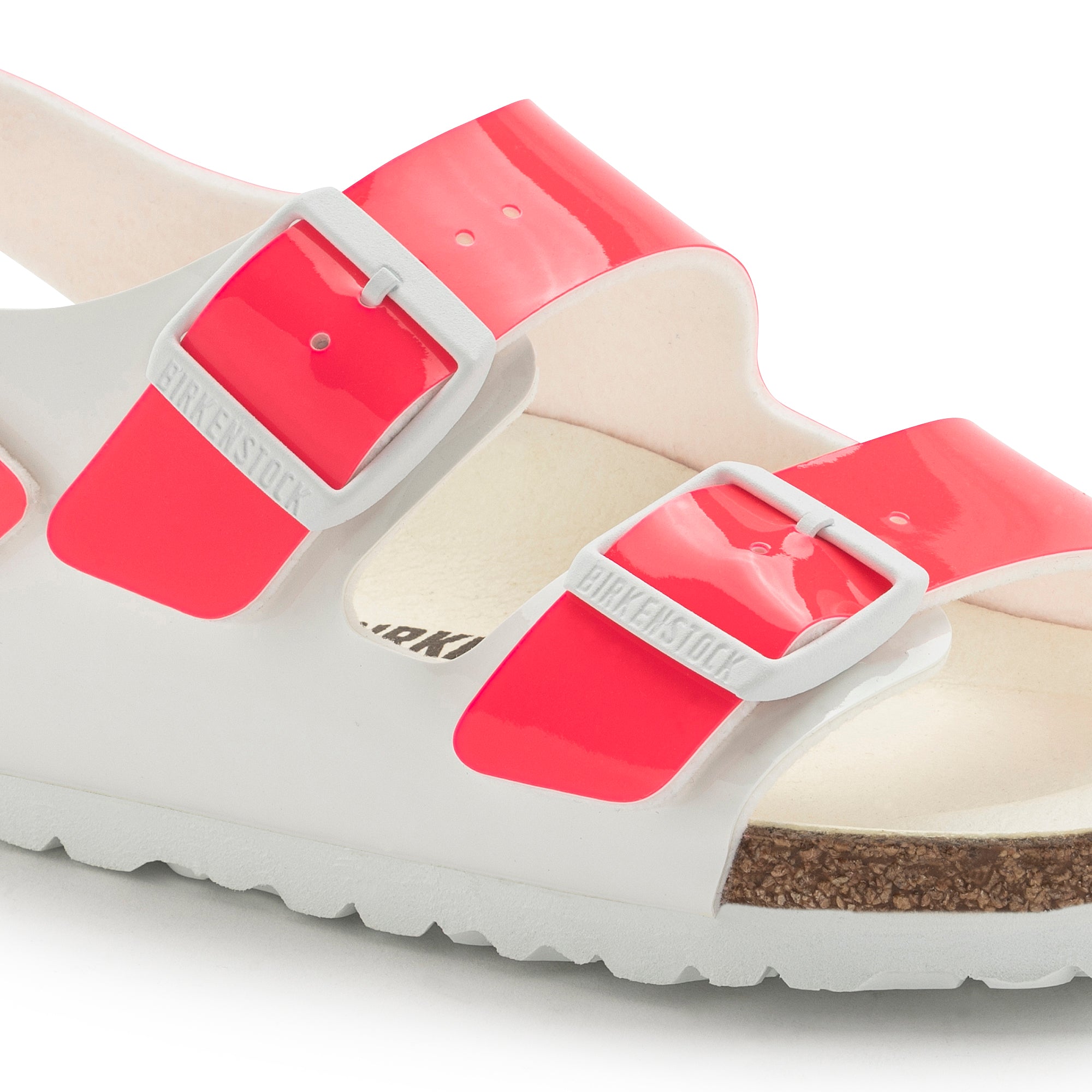 BIRKENSTOCK MILANO WHITE PINK PATENT BIRKO FLOR NARROW