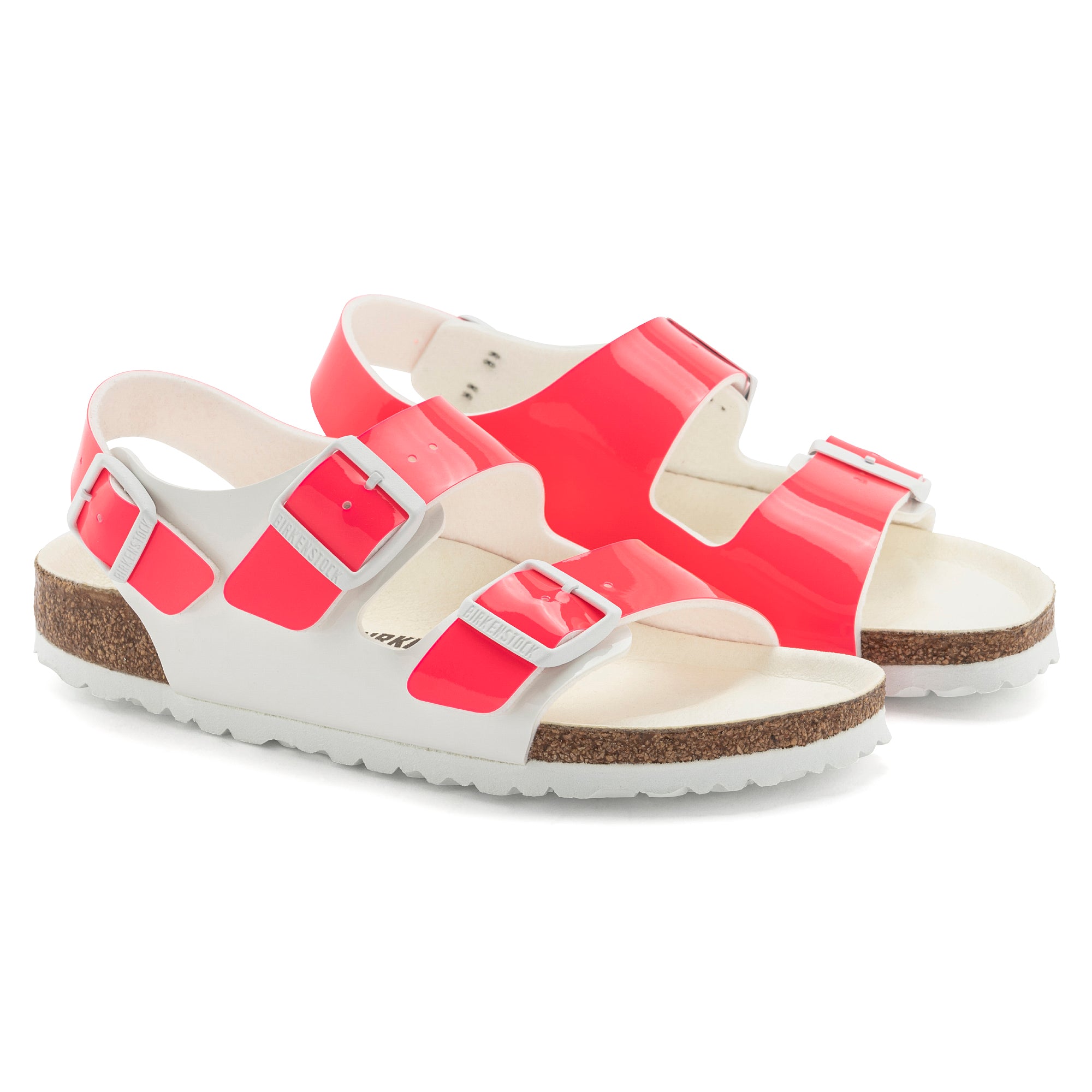 BIRKENSTOCK MILANO WHITE PINK PATENT BIRKO FLOR NARROW