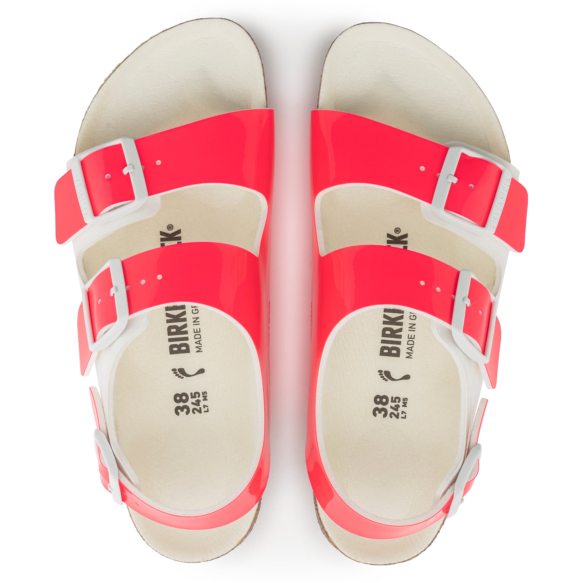 BIRKENSTOCK MILANO WHITE PINK PATENT BIRKO FLOR NARROW