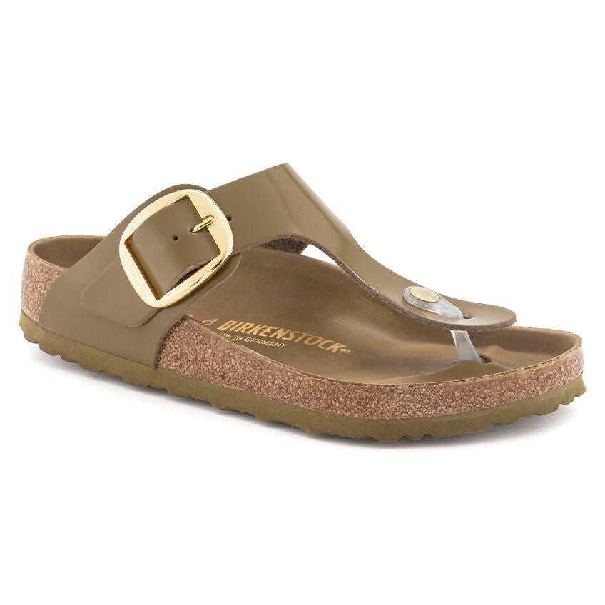 BIRKENSTOCK GIZEH BIG BUCKLE HIGH SHINE MUD GREEN LEATHER REGULAR