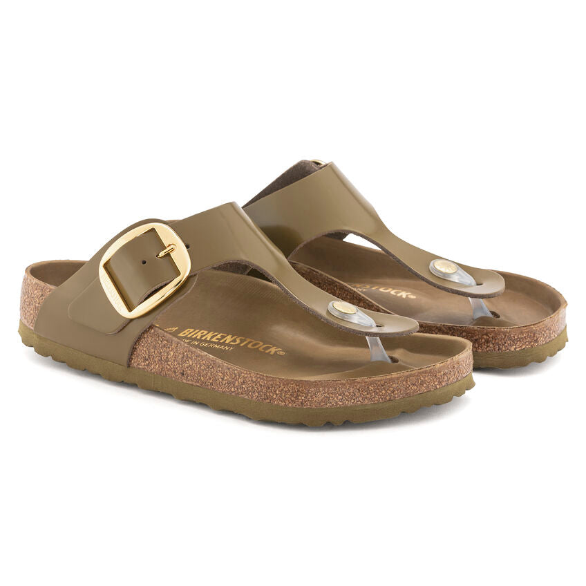 BIRKENSTOCK GIZEH BIG BUCKLE HIGH SHINE MUD GREEN LEATHER REGULAR