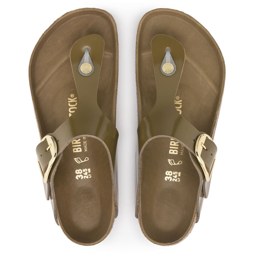 BIRKENSTOCK GIZEH BIG BUCKLE HIGH SHINE MUD GREEN LEATHER REGULAR