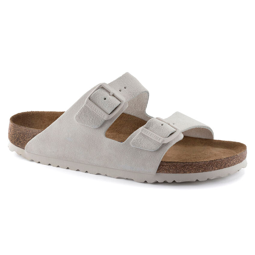 BIRKENSTOCK ARIZONA SOFT FOOTBED ANTIQUE WHITE SUEDE NARROW