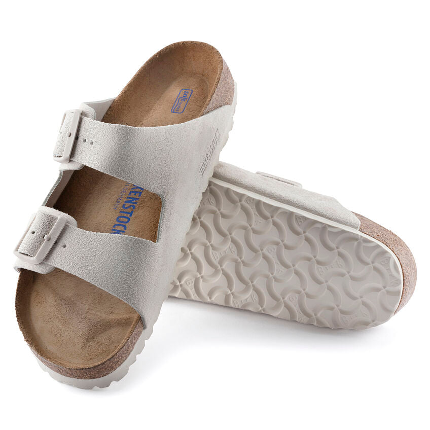 BIRKENSTOCK ARIZONA SOFT FOOTBED ANTIQUE WHITE SUEDE NARROW