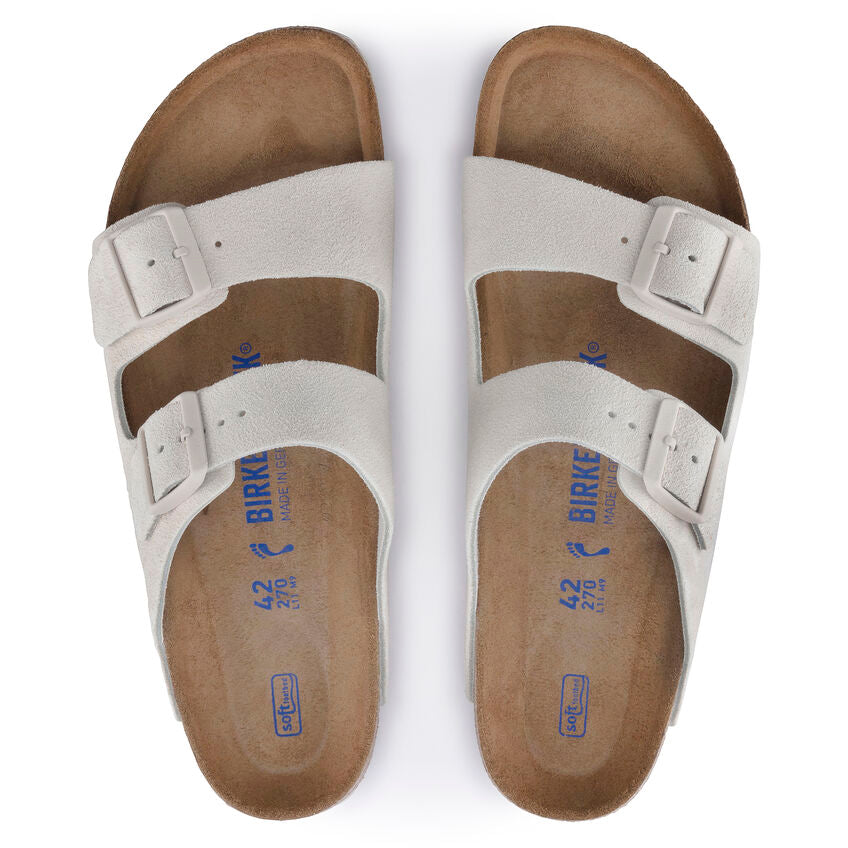 BIRKENSTOCK ARIZONA SOFT FOOTBED ANTIQUE WHITE SUEDE NARROW