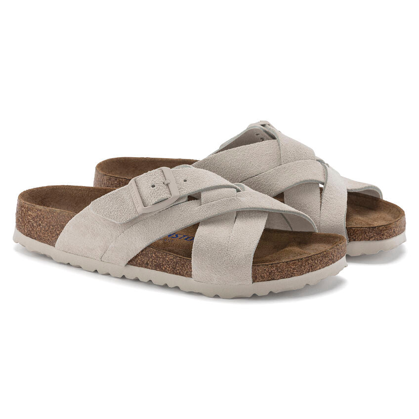 BIRKENSTOCK LUGANO SOFT FOOTBED ANTIQUE WHITE SUEDE REGULAR