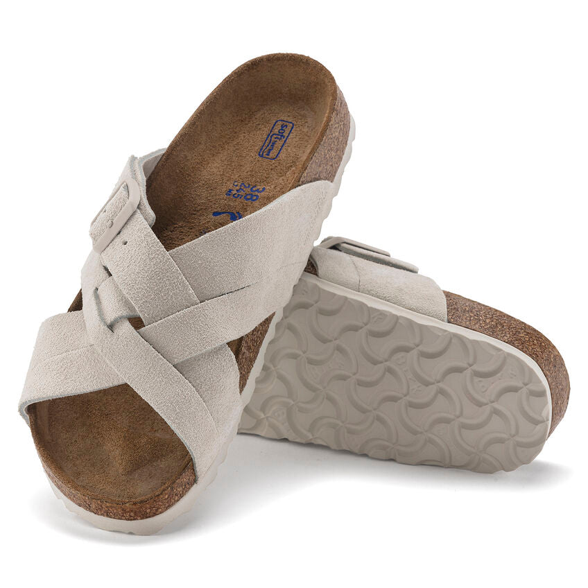 BIRKENSTOCK LUGANO SOFT FOOTBED ANTIQUE WHITE SUEDE REGULAR