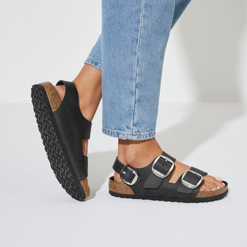 BIRKENSTOCK MILANO BIG BUCKLE BLACK OIL LEATHER REGULAR