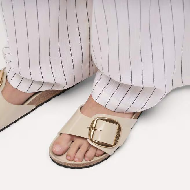 Birkenstock Madrid Big Buckle Natural Leather Patent High Shine - Oyster, Narrow