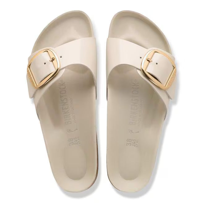Birkenstock Madrid Big Buckle Natural Leather Patent High Shine - Oyster, Narrow