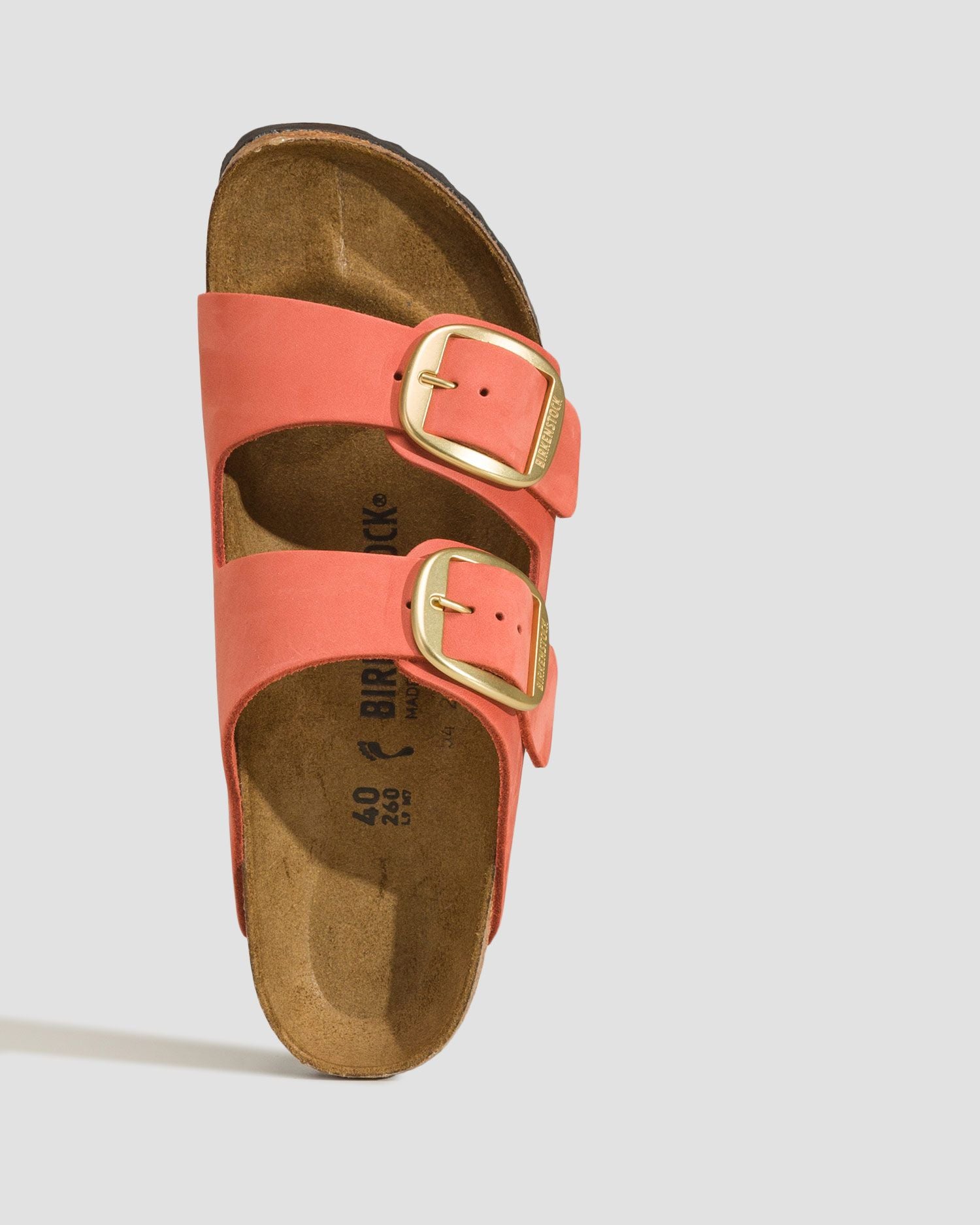 BIRKENSTOCK ARZONA BIG BUCKLE WASHED METALLIC CORAL SUEDE NARROW