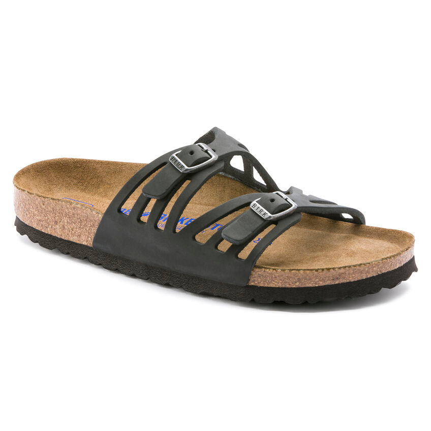 BIRKENSTOCK GRANADA SOFT FOOTBED BLACK OIL LEATHER REGULAR