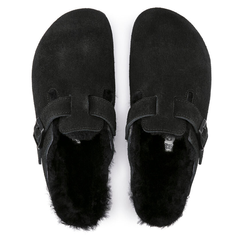 BIRKENSTOCK BOSTON BLACK W/BLACK SHEARLING SUEDE REGULAR