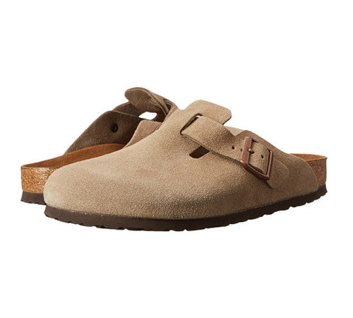 BIRKENSTOCK BOSTON TAUPE SUEDE SOFT FOOTBED REGUALR