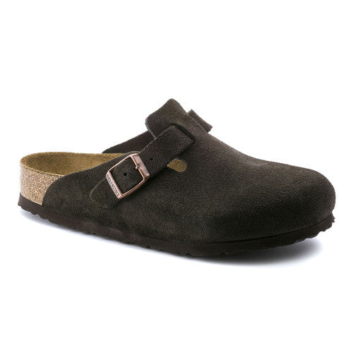 BIRKENSTOCK BOSTON MOCHA SUEDE SOFT FOOTBED REGULAR