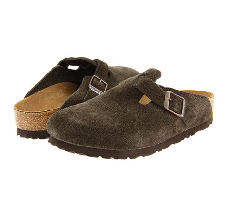 BIRKENSTOCK BOSTON MOCHA SUEDE SOFT FOOTBED NARROW