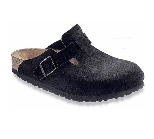 BIRKENSTOCK BOSTON BLACK SUEDE SOFT FOOTBED REGULAR