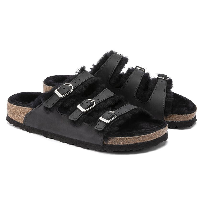 Birkenstock Florida Fresh Shearling - Oiled Leather - Cork-Latex Footbed - Adjustable Straps - Soft Shearling Lining - Multiple Colors and Size