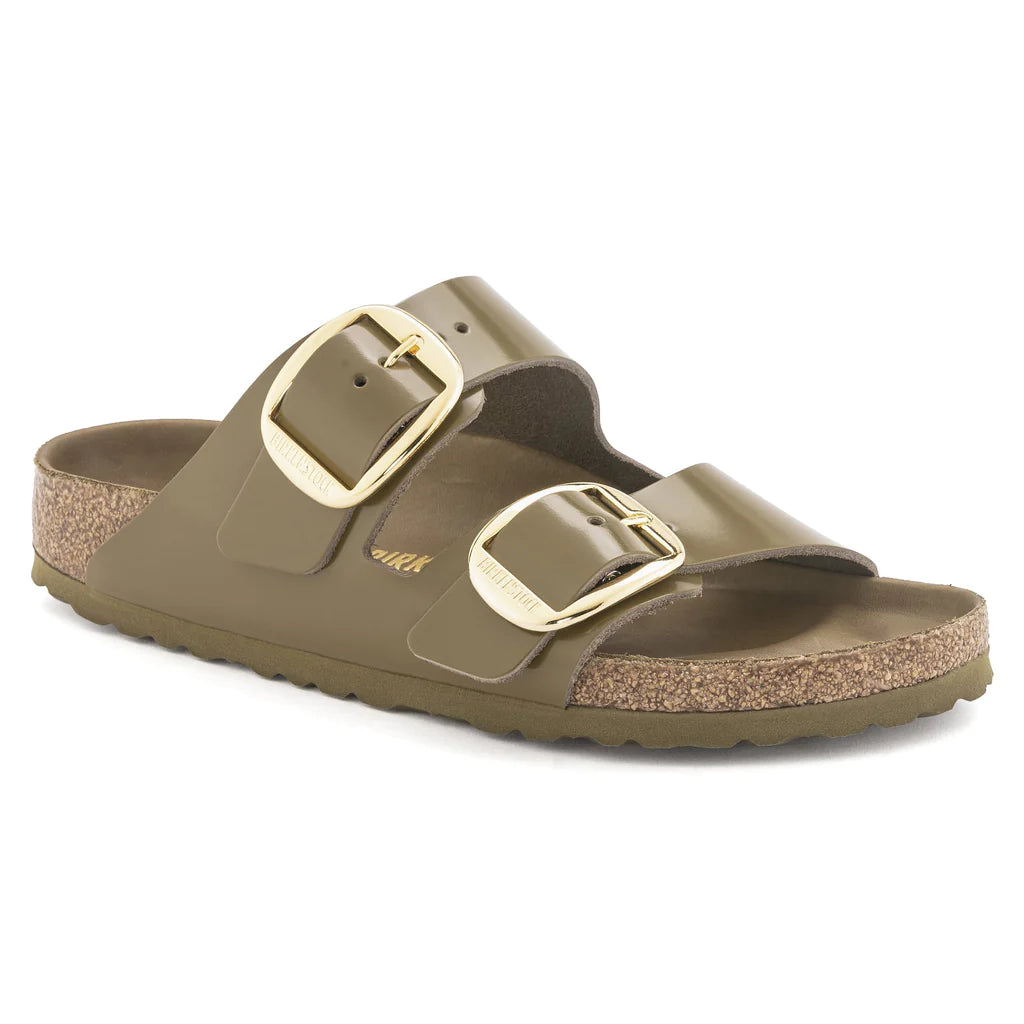 BIRKENSTOCK ARIZONA BIG BUCKLE HIGH SHINE MUD GREEN LEATHER NARROW