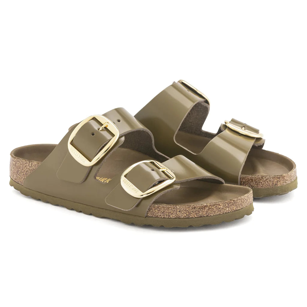 BIRKENSTOCK ARIZONA BIG BUCKLE HIGH SHINE MUD GREEN LEATHER NARROW