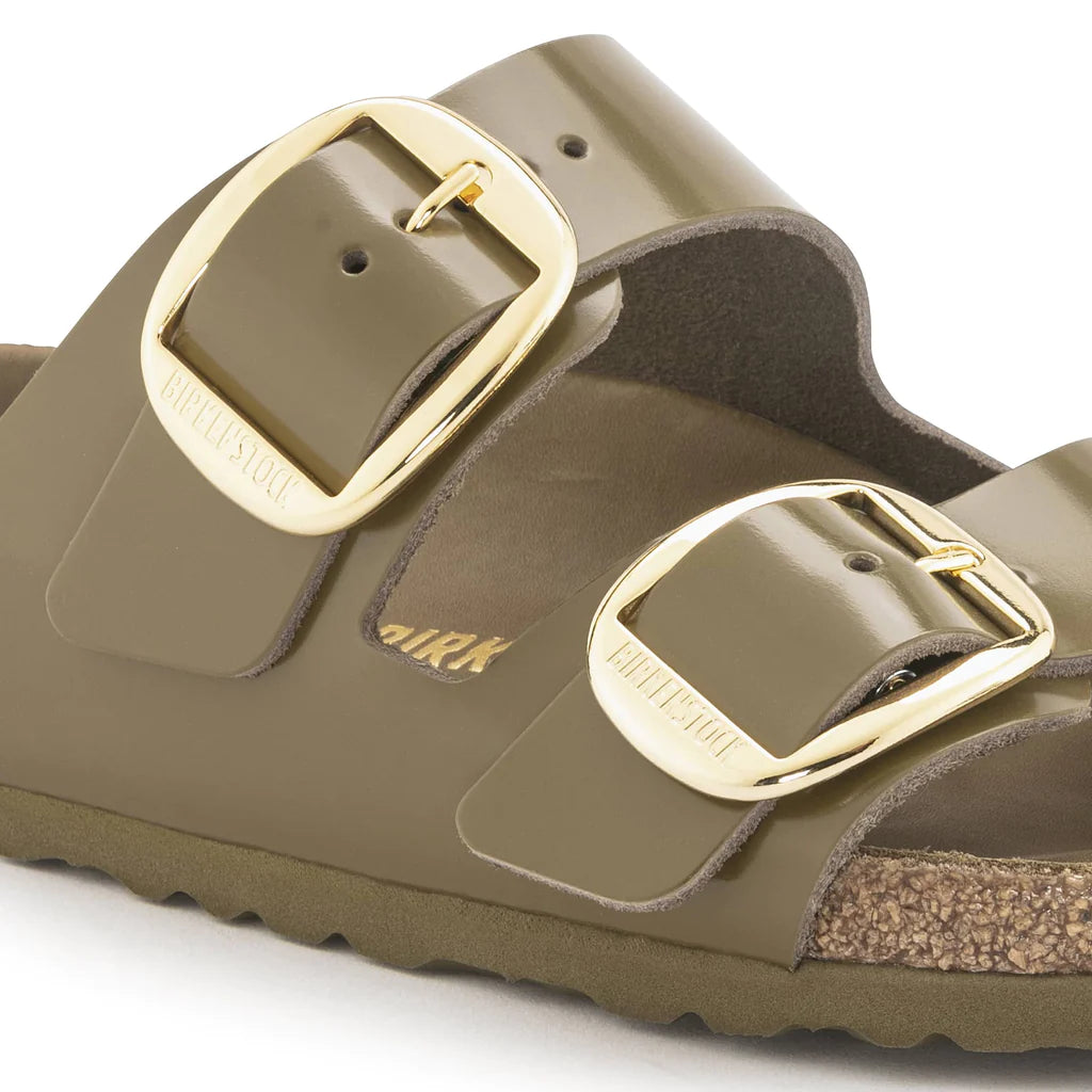 BIRKENSTOCK ARIZONA BIG BUCKLE HIGH SHINE MUD GREEN LEATHER NARROW