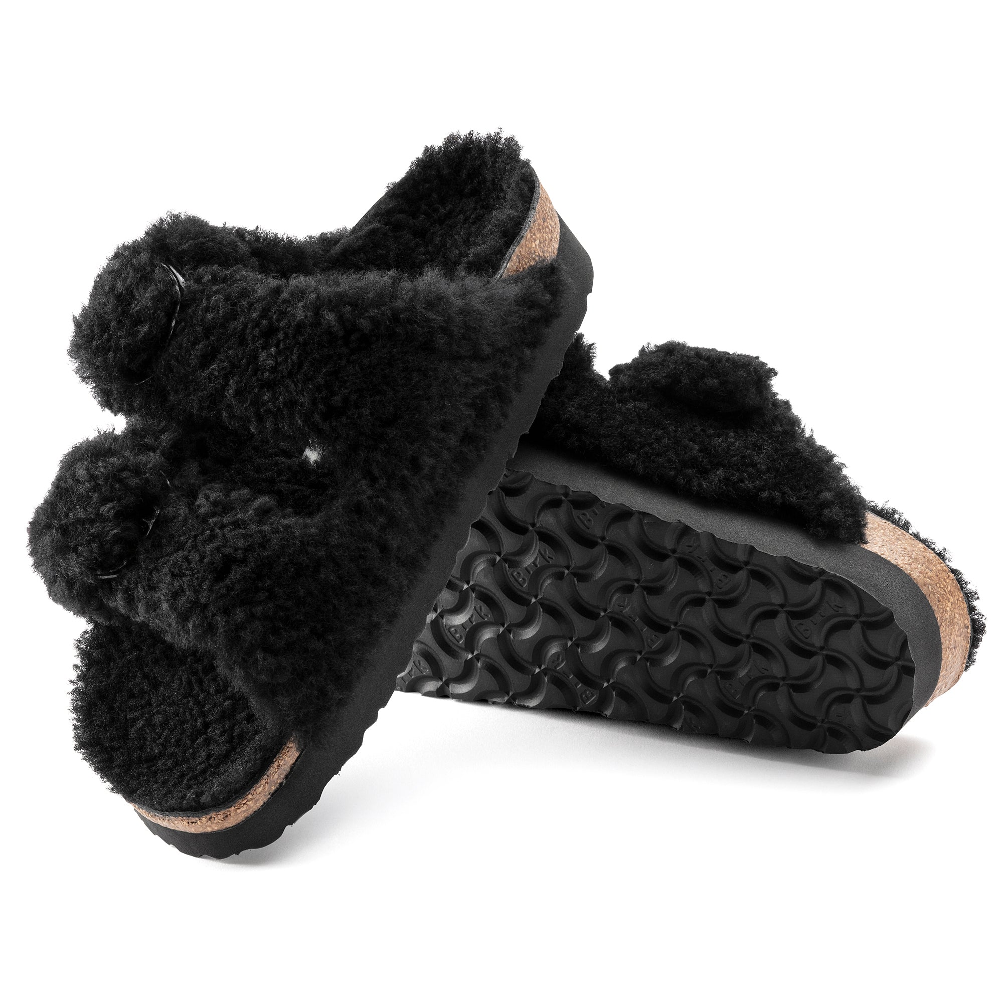 BIRKENSTOCK ARIZONA BIG BUCKLE TEDDY BLACK SHEARLING NARROW