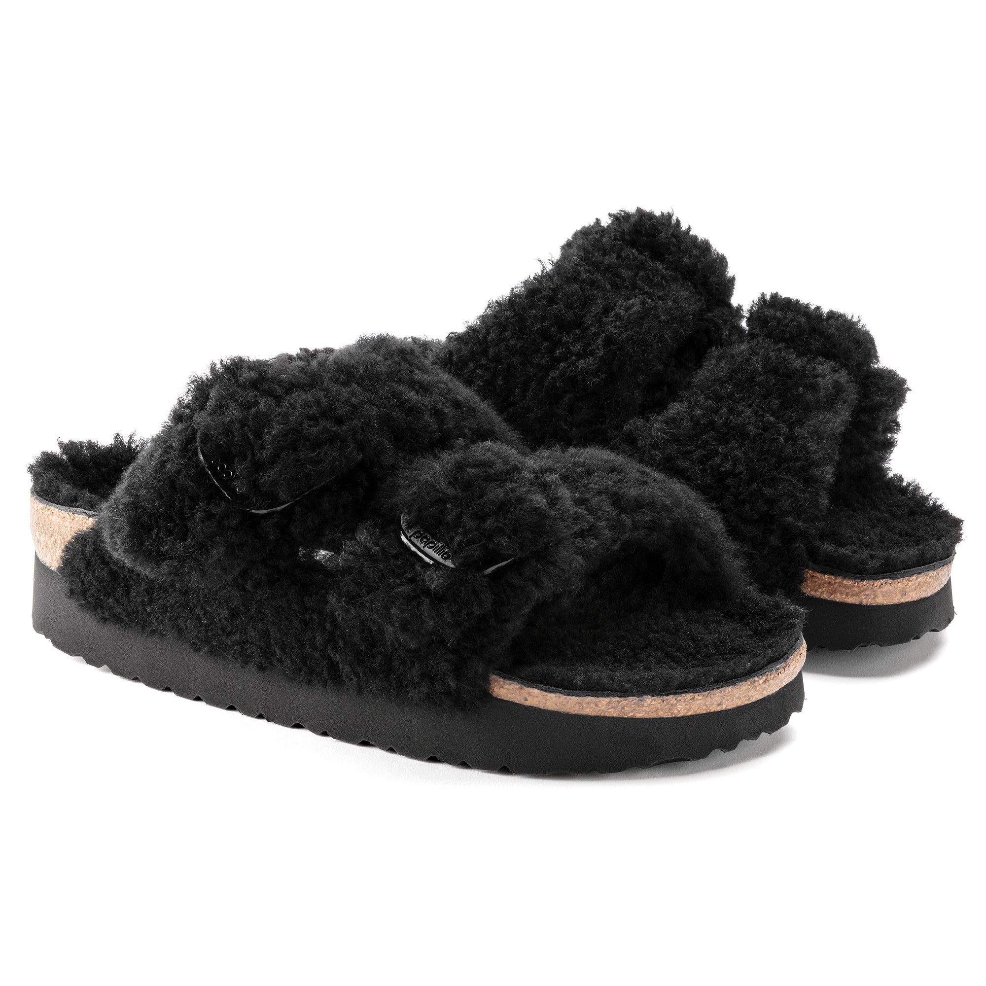 BIRKENSTOCK ARIZONA BIG BUCKLE TEDDY BLACK SHEARLING NARROW