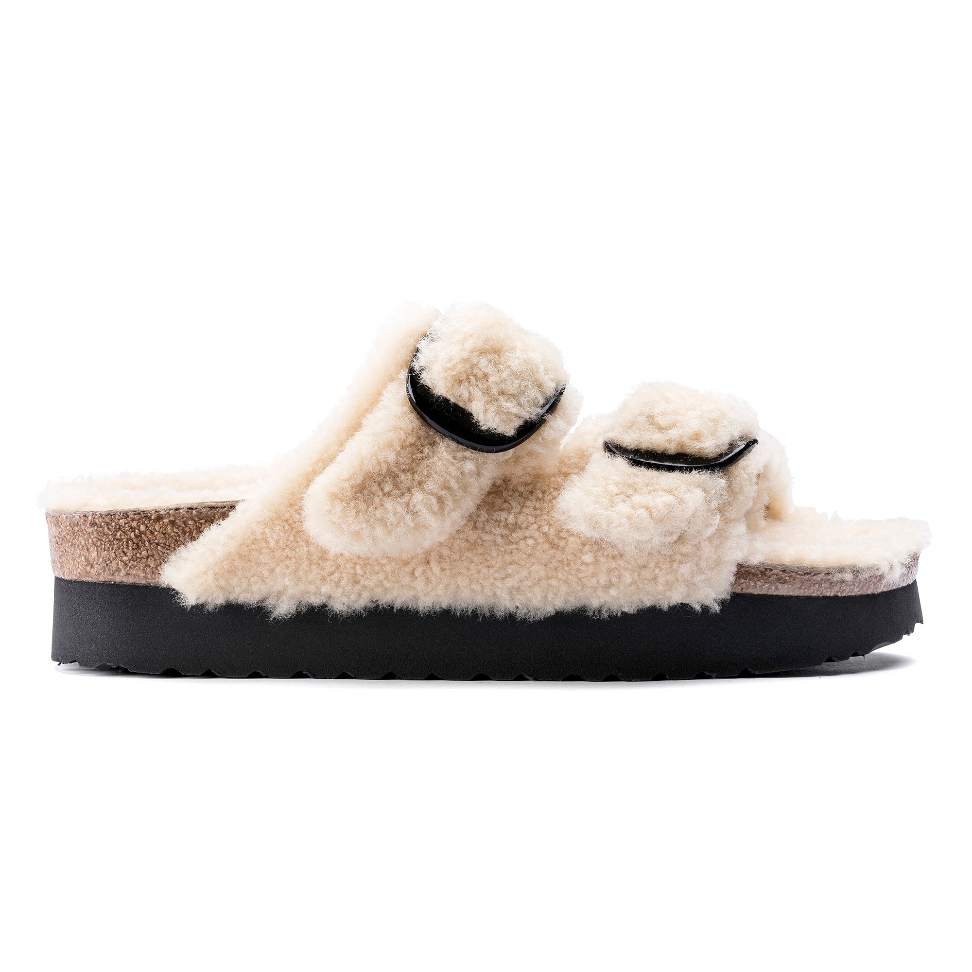 BIRKENSTOCK ARIZONA BIG BUCKLE TEDDY EGGSHELL SHEARLING NARROW