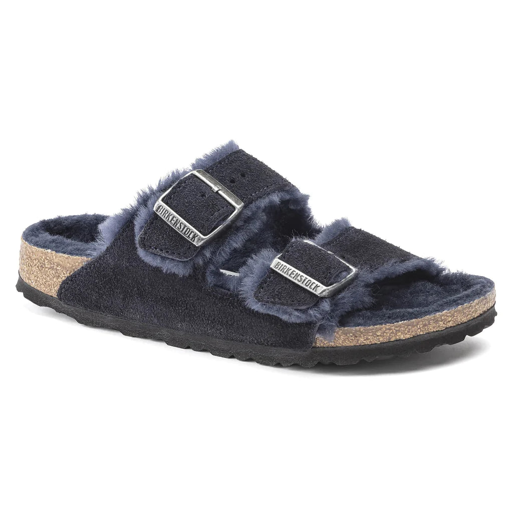 BIRKENSTOCK ARIZONA BLACK W/BLACK SHEARLING SUEDE NARROW