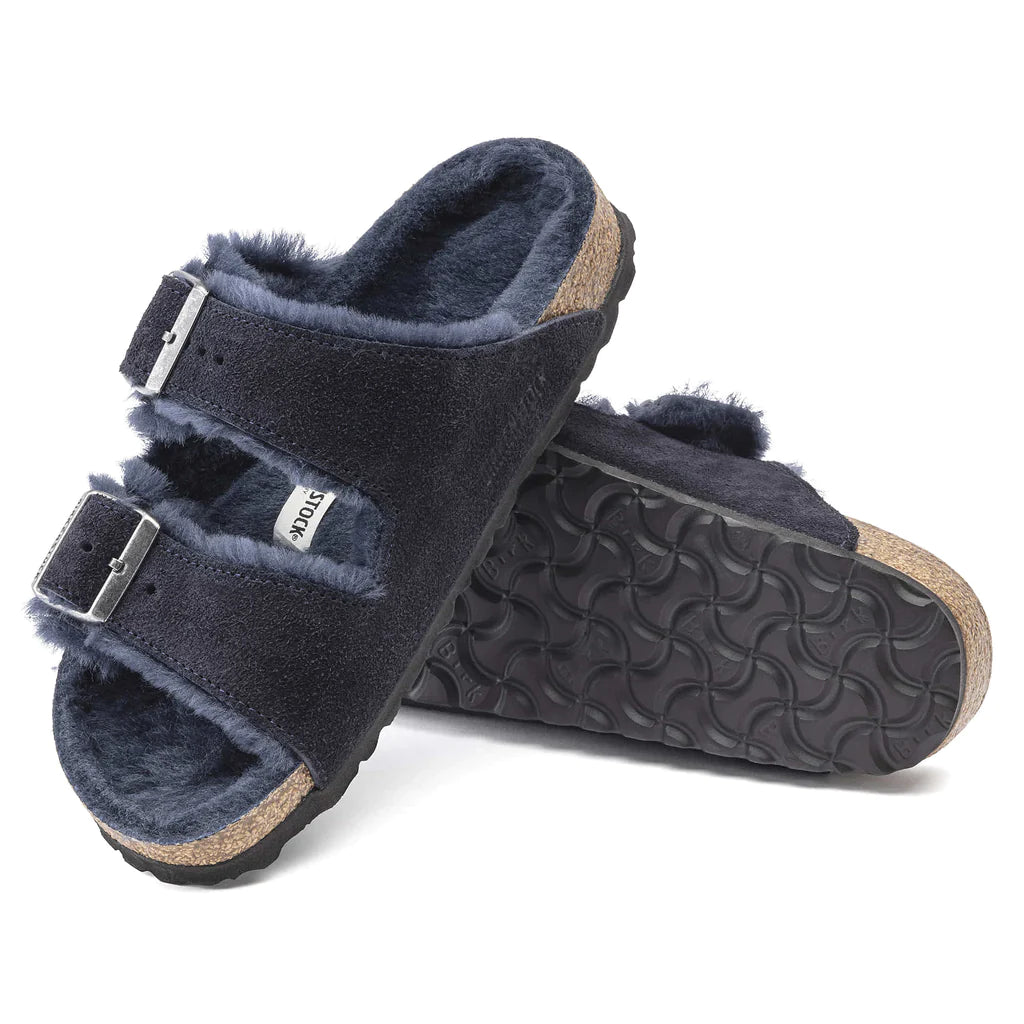 BIRKENSTOCK ARIZONA BLACK W/BLACK SHEARLING SUEDE NARROW