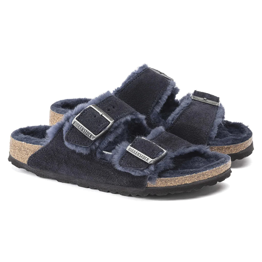 BIRKENSTOCK ARIZONA BLACK W/BLACK SHEARLING SUEDE NARROW