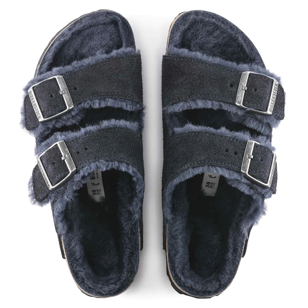 BIRKENSTOCK ARIZONA BLACK W/BLACK SHEARLING SUEDE NARROW