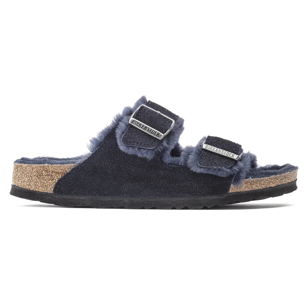 BIRKENSTOCK ARIZONA BLACK W/BLACK SHEARLING SUEDE NARROW